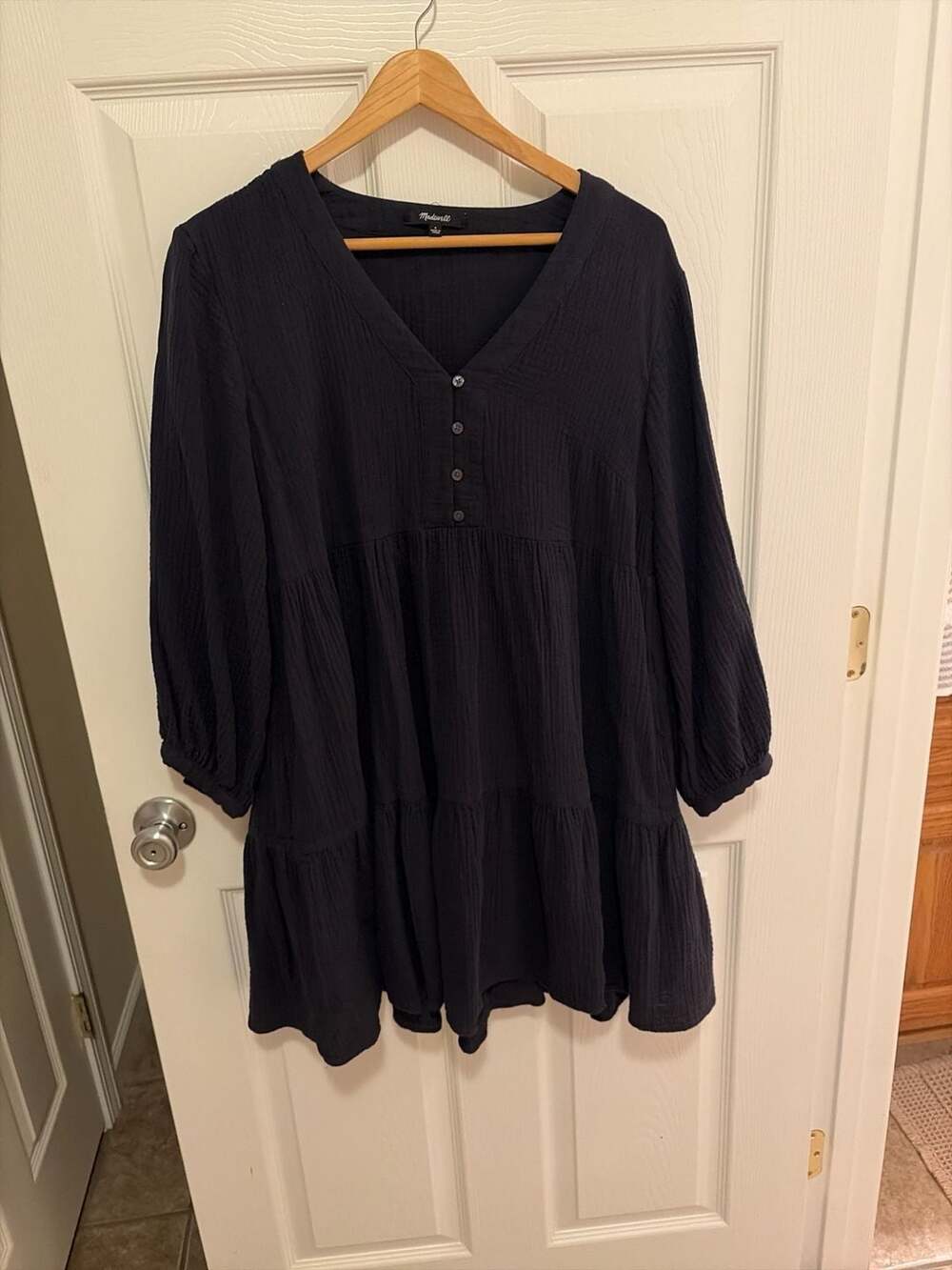 Madewell Crinkle Gauze Button-Front Tiered Mini Dress Size 4